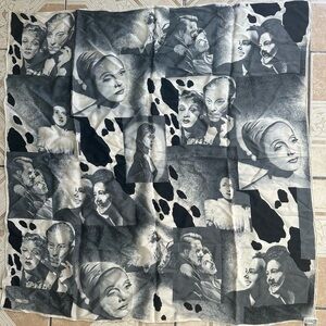CODELLO vintage Silk Scarf with Artistic Design,film actor Black White